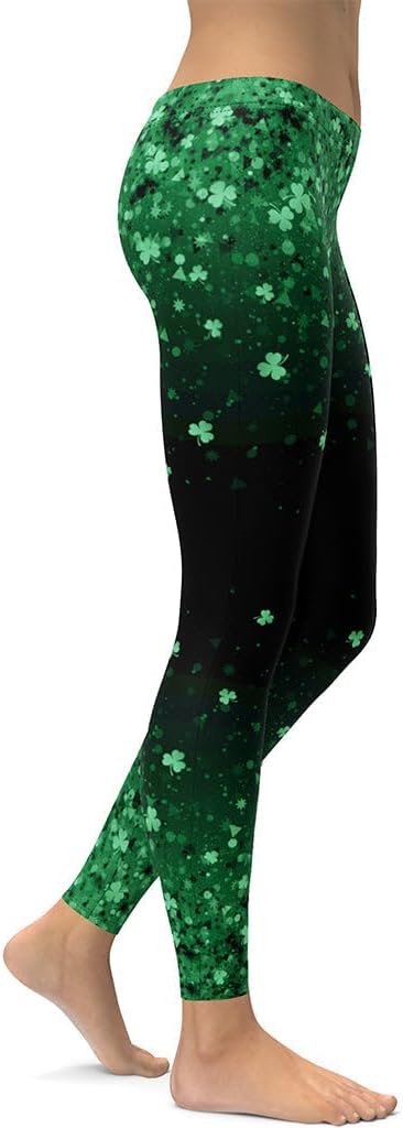 FIERCEPULSE St. Patrick's Day Glitter Print Leggings for Women - Stretchy Pants Printed Leggings for Workout & Exercise