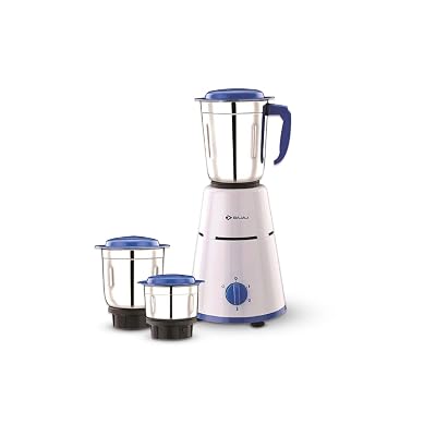 Bajaj Pluto 500W Mixer Grinder | 2 In 1 Function Blade | 3 Jars | 3 Speed Control | Rust Proof Body | 1 Yr Warranty 【Whi
