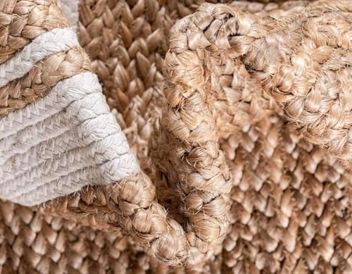 Image of Festive Textile Jute Braided Natural Rug Hand Woven & Reversible for Living Room Kitchen Entryway Rug, Jute Burlap Braided Rag Rug, Farmhouse Rag Rug, Rustic Rug Jute Carpet for Living Room