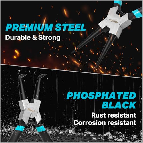 Shall 4 Pcs 7 Inch Professional Circlip Pliers, Straight/Bent Internal & External Snap Ring Pliers (90° Tips) - Image 4