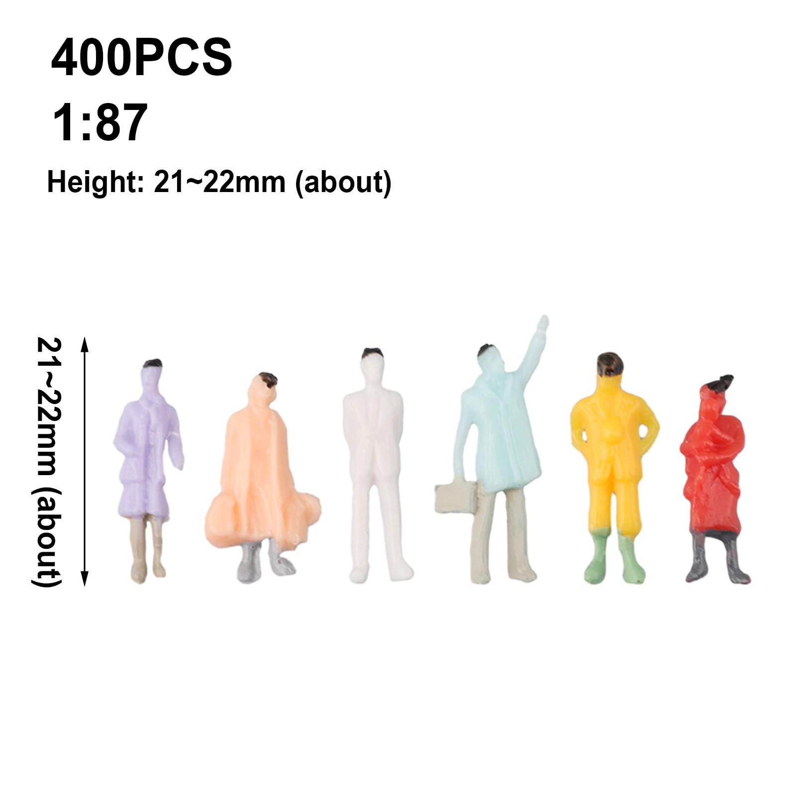 Lioaeust – Lot De 400 Figurines Miniatures 1:87 – 21-22 Mm – Poses Et Couleurs Variées – Pour Train Miniature, Déco Maison, Maquette