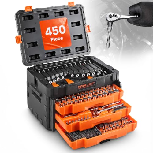 VEVOR Mechanics Tool Set and Socket Set, 450 PCS, 1/4' 3/8' 1/2' Drive