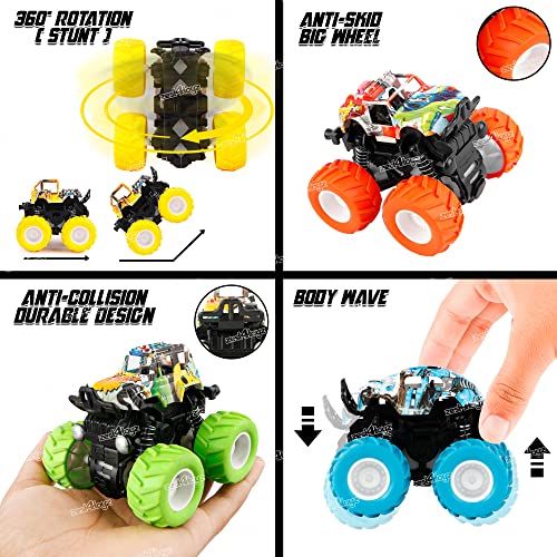 Image of Zest 4 Toyz Friction Powered Cars for Kids 4WD Mini Monster Trucks Big Rubber Tires Baby Boys Super Cars Blaze Truck Children Gift Toys Multi Color (Set of 2)