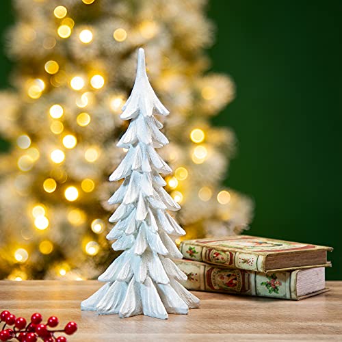 Image of Glitzhome 14.75 inch H Resin Mini Table Tree, Artificial Christmas Trees for Home Standing Ornaments Party Desktop Decoration