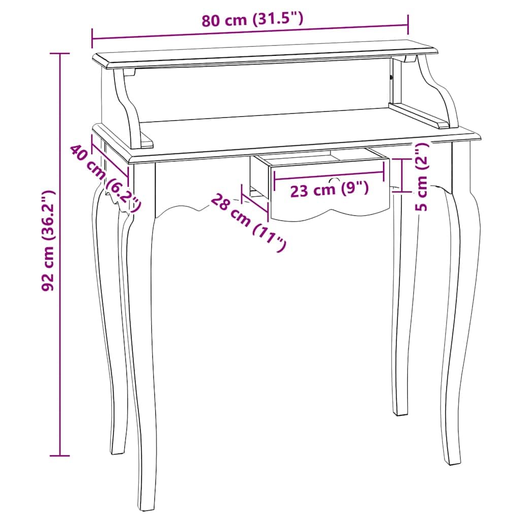 Scrivania in legno di mogano massiccio, 80 x 40 x 92 cm, realizzata a mano, design vintage, per ufficio, gaming, home office, postazione di lavoro con cassetto, vano portaoggetti, ergonomica