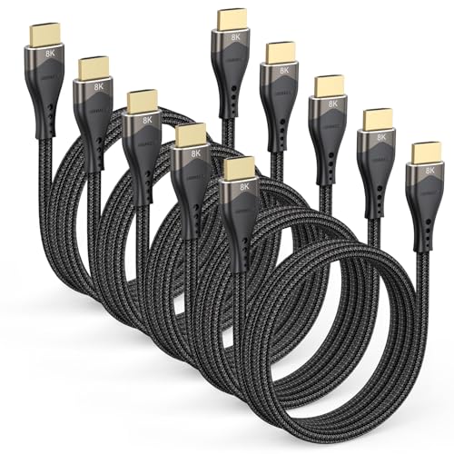 Image of HDMI Cable 3.3FT 5-Pack Bulk, 10K 8K HDMI 2.1 Cable Multipack 48Gbps Ultra High Speed Braided Cord 8K@60Hz, 4K@120Hz, eARC, HDR10, HDCP2.3 for PS5, Monitor, HDTV, Laptop, Blu-ray