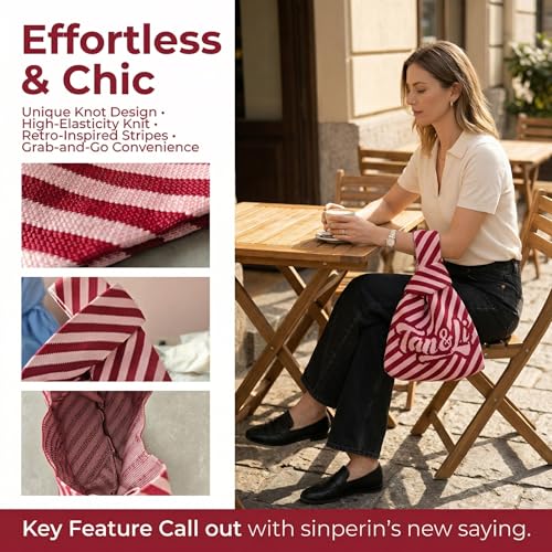 Image of Thickened Knot Bag for Women | Aesthetic Striped Knitted Mini Tote Handbag | Cute Cloth Pouch for Phone, Keys & Makeup | High-Elasticity Wristlet Purse for Cafe & College