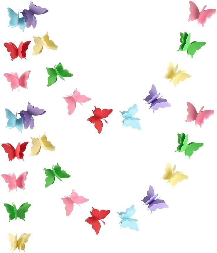 2 Pieces 26 ft Butterfly Dots Garlands Glitter Paper Garland Hanging Streamer Backdrop Decor Butterflies Streamer for Birthday Party Decorations Wedding Birthday Supplies Multi