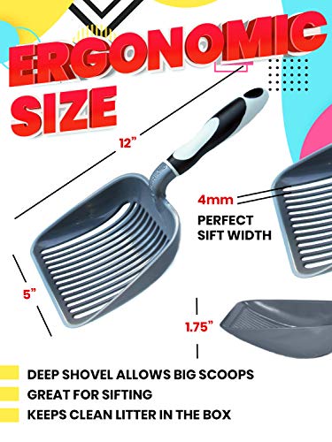 Sifter W/ Deep Shovel Cat Litter Scoop - Designed By Cat Owners - Durable Plastic Cat Litter Scooper For Litter Box - Lifetime Warranty. Solid Strong Handle. By Iprimio. Patented Kitty Litter Scoop #TOP3