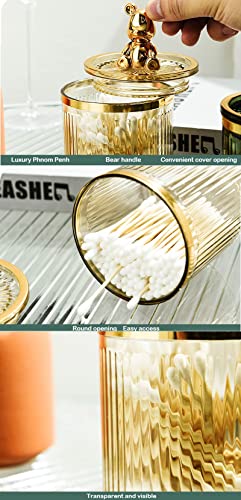 Svatao Bear Qtip Holder,Cotton Swab Holder,Bathroom Counter Organizer Containers Dispenser,For Cotton Rounds Pads Cotton Ball,Cotton Swab,Hair Clips,Ball Pad,Tampon Storage(Amber) #TOP2