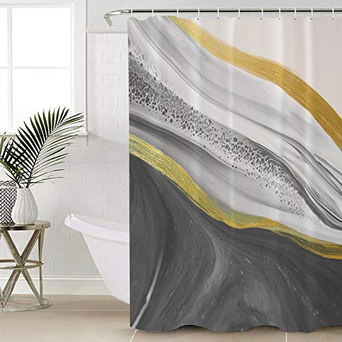 Yogaly Shower Curtain for Bathroom Grey Watercolor Gradient Marble Polyester Fabric Shower Curtain with Hooks, Waterproof Bath Curtain, Machine Washable 72"(W) X84(L)