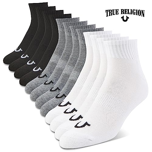 True Religion Mens Socks Ankle Socks for Men 6 & 12 Pairs Quarter Premium Athletic Shoe Size 8-122