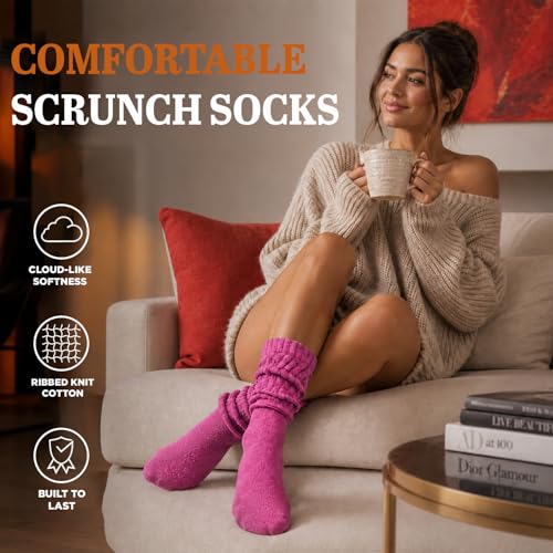 Image of Yacht & Smith 6 Pairs Women's Scrunched Slouch Socks, Cotton Boot Socks Bulk Pack for Everyday Comfort & Style, Size 9-11