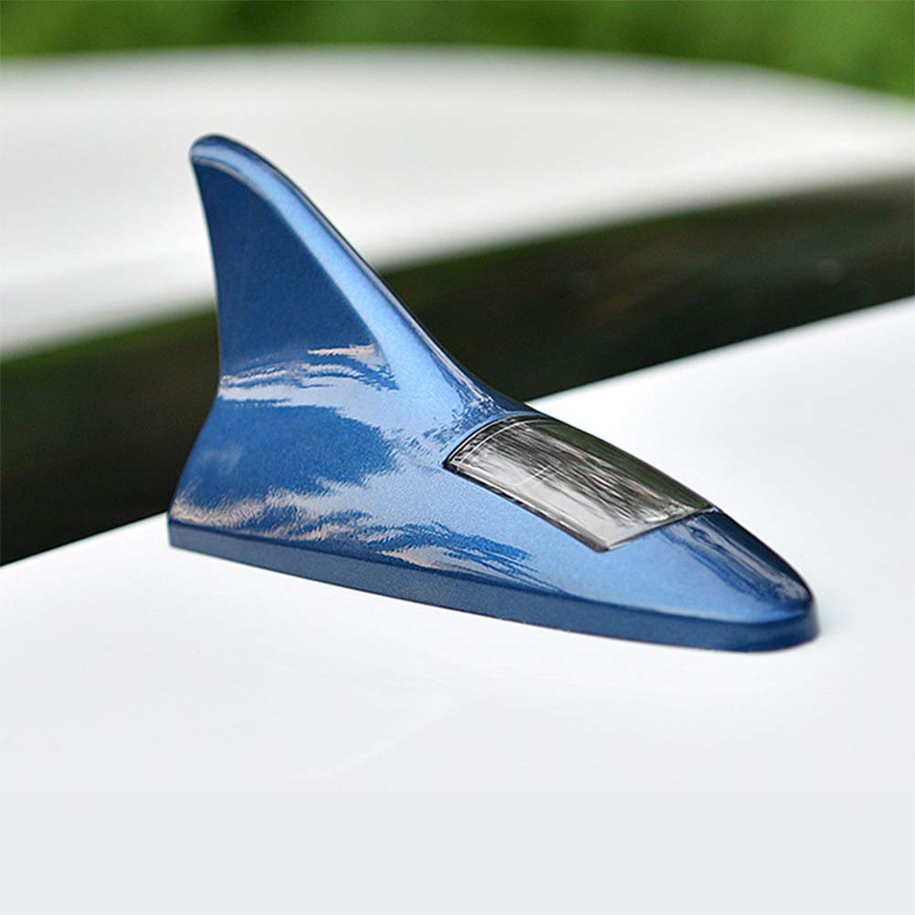 idain Shark Fin Antenna Solar Power LED Warning Tail Light Car Roof Antenna Decor Tail Light (Blue)
