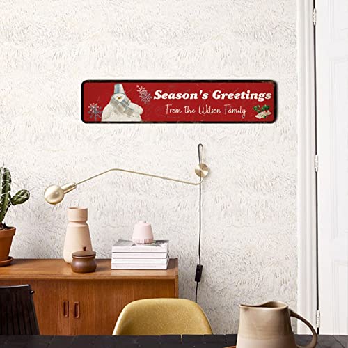 Wodevor Aluminum Sign Custom Season's Greeting From Family Street Sign Christmas Welcome Vintage Metal Tin Sign Outdoor Metal Signs Hanging Wall Plaque Kitchen 4X18 Inch #TOP3
