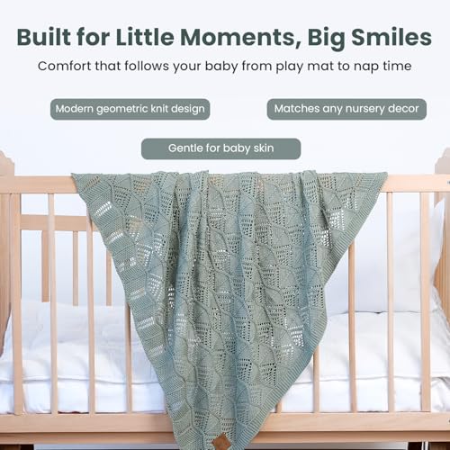 Image of Emily Design 100% Organic Cotton Baby Blanket 80 x 100 cm Dark Green - GOTS Certified, Soft Swaddling Cloth, 80 x 100 cm, Gender Neutral, Newborn Cuddly Blanket