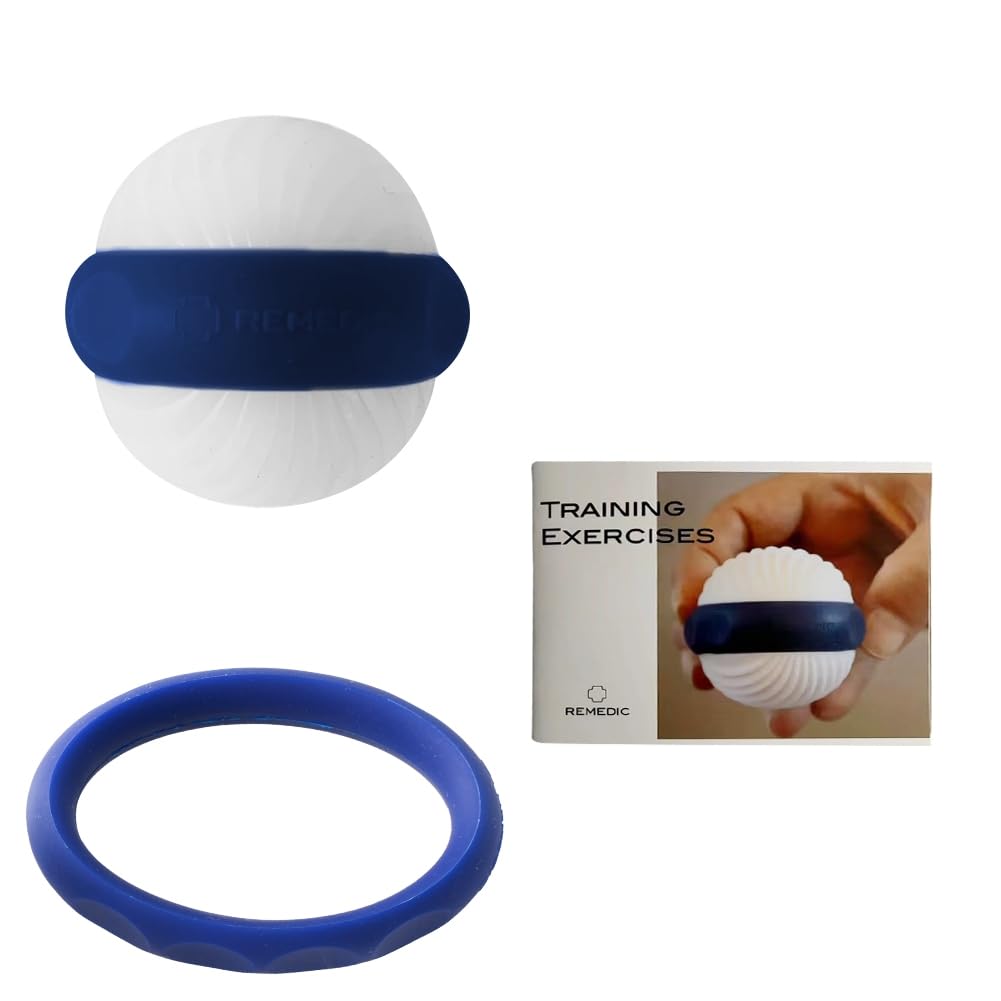 Remedic Ejercitador de manos y dedos – Fortalecedor de agarre con 2 anillos de resistencia y manual de entrenamiento con más de 30 ejercicios – Fortalece los músculos de las manos, articulaciones y