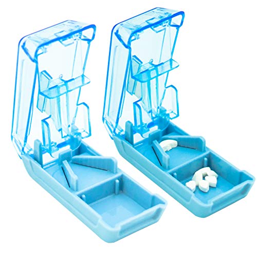 2PCS Pill Cutter - Pill Splitter for Cutting Small Pills or Large Pills in Half with Safety Blade,Safety Blade Guard Medicine Slicer,Medication Vitamin Divider Cutting Drugs Cleanly (Blue)