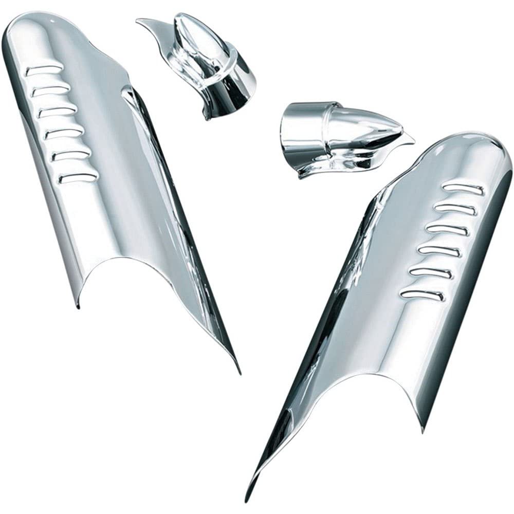 Kuryakyn7768 Motorcycle Accent Accessory: Lower Fork Leg Deflector Shields with Fender Boss Covers for 2000-13 Harley-Davidson Motorcycles, Chrome, 1 Pair