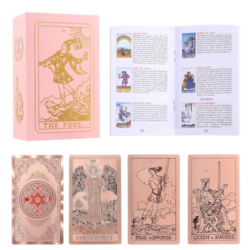 Image of AYME Rose Gold foil Tarot Cards Game with Guide Book, 78 Cards Tarot Deck for Beginners and Professional Player with Box Tarot PVC Durable Waterproof Wrinkle Resistant