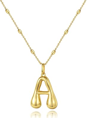 KissYan Bubble Letter Necklace,14K Gold Plated Personalized 3D Puffy Balloon Initial Pendant with Adjustable Bead Chain, Dainty Jewelry Gift for Women