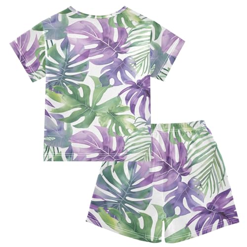 ALAZA Green Palm Leaves Pajamas Short Sleeve 2 Piece Sleepwear Top and Bottom Pajama Set Unisex2