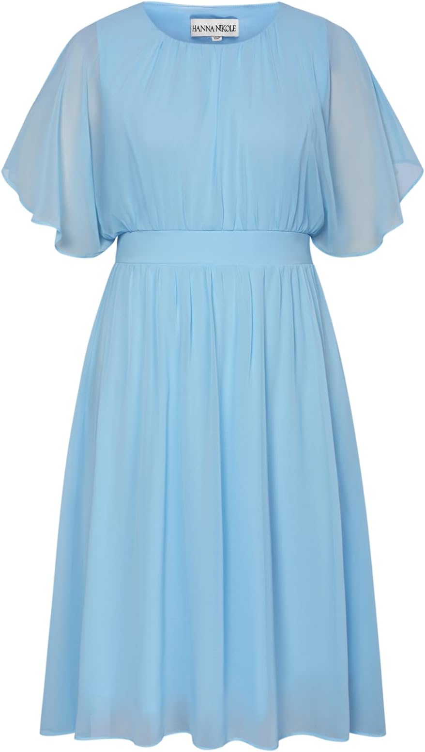 Hanna NikoleWomen Chiffon Dress Plus Size Knee-Length Casual Dresses Ruffle Sleeve A-Line Dress