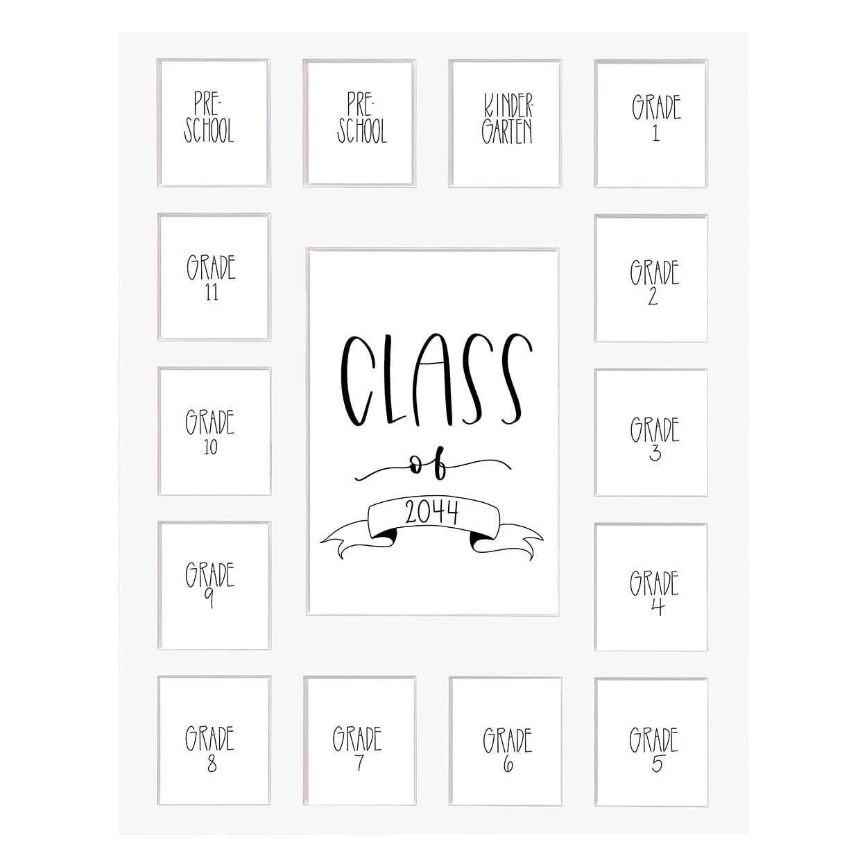 Rustic Red Door Co. RRD Class of 2044 Photo Mat (11" x 14") - Collage Frame for School Pictures Pre-K to 12 Mat - No Frame White (15 Photos)