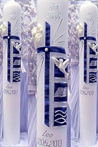 Taufkerze Kommunionkerze Junge Mädchen 400/40 mm VT-21 inkl. Zubehör für selbstbeschriften