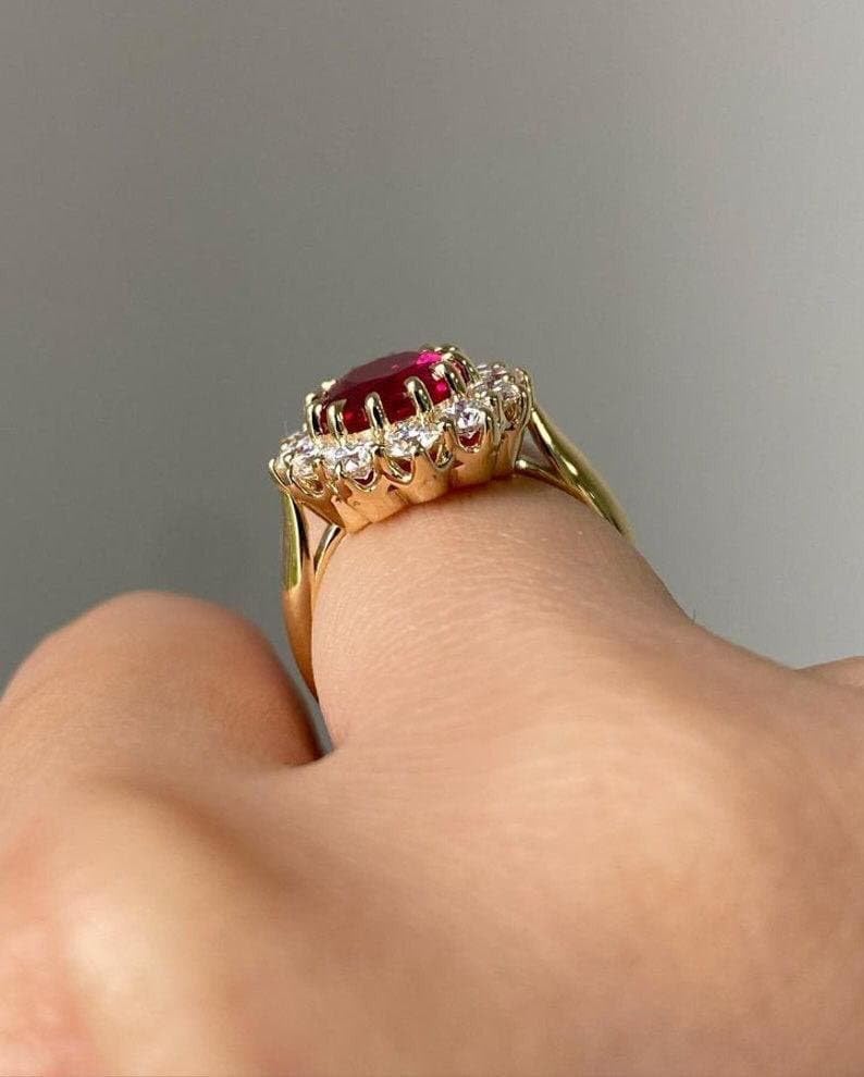 Natural Red Ruby Engagement Ring Emerald Cut Vintage Engagement Cluster Ring Moissanite Bridal Rings Promise Rings Anniversary