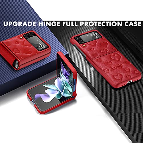 Viaotaily For Samsung Flip 3 Case With Hinge Protection, Military-Grade Drop Protective Case Built-In Lens Protector, Support Wireless Charging Leather Cover For Samsung Galaxy Z Flip 3(Hinge Red) #TOP1