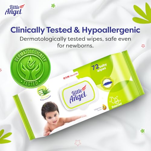 Image of Little Angel Super Soft Cleansing Baby Wipes Lid Pack, 648 Count, Enriched with Aloe vera & Vitamin E, pH balanced, Dermatologically Tested & Alcohol-free, Pack of 9,72 count /pack