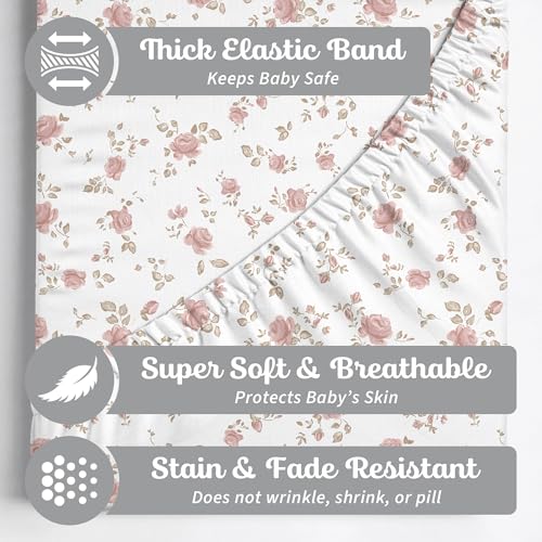 Image of Crib Sheets Neutral - Fitted Baby Crib Sheets Bed for Girl Boy - 2 Pack Standard & Toddler Mattress (Juliette) - Buttery Soft Organic Cotton Blend
