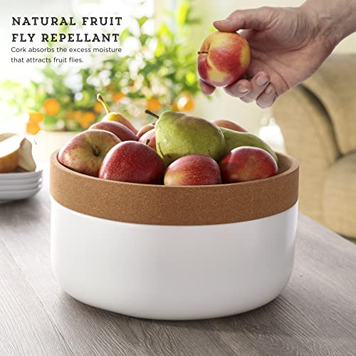 Image of Kamenstein 2 Compartment Large Bowl Extends Produce Freshness, 11 x 11 x 6 Inch, Natural Cork and White Ceramic