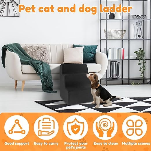 NIHUIFDPY Dog Steps for Bed 34x40x30cm, 3-Step High Density Foam Dog Stairs with Detachable Washable Cover & Non-Slip Bottom - Portable Pet Ladder for Small Dogs, Cats & Older Pets 2