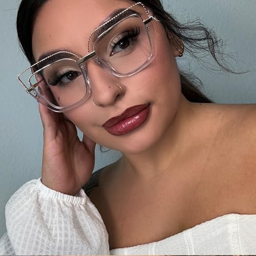 Image of Zeelool Stylish Oversize Cat Eye Glasses Frame for Women with Non-prescription Clear Ornella ZJGX370408-03 Crystal