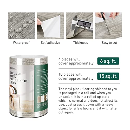 Stickyart Vinyl Flooring Peel and Stick Wood Plank Flooring 6"x36" Grey Self Adhesive Natural Wood Grain Vinyl Flooring Waterproof Stick on Flooring Tiles for Bathroom Kitchen Bedroom Rustic 4-Piece