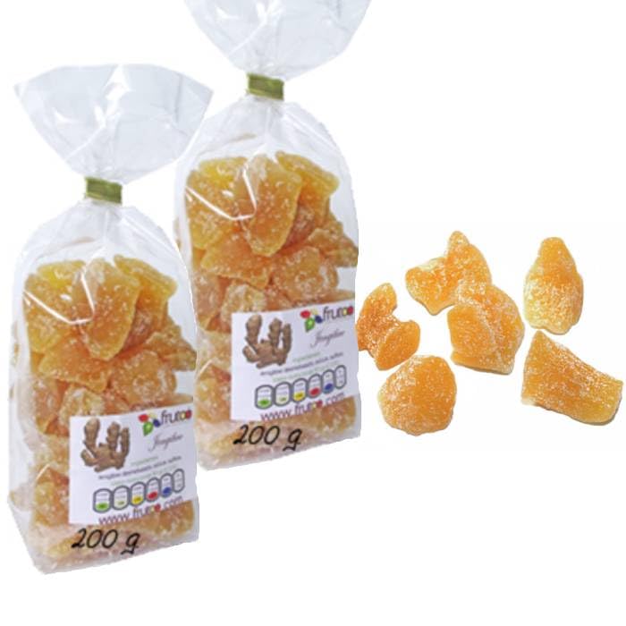 Jengibre en Trozos Deshidratado con Azúcar 200 g (400 g total) – Snack dulce-especiado, ideal para yogur, granola y repostería