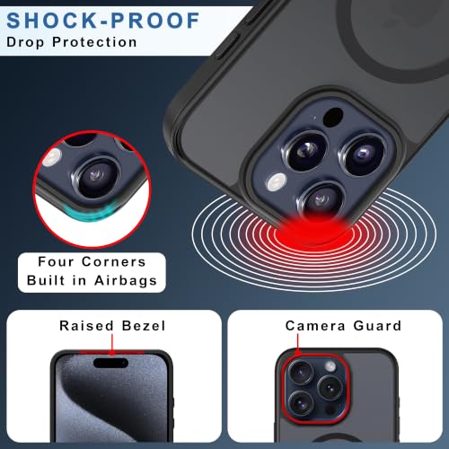 Image of CEDO Magnetic Cover for iPhone 15 Pro | Compatible with MagSafe Wireless Charging | Matte Black Case Designed with Magnetic Lock Shockproof Edge Protection Backcover (Translucent Black)