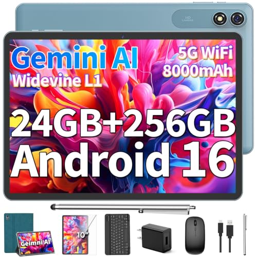 Image of YLEEBG 2-in-1 Android 16 Tablet Built-in Gemini AI, 24GB+256GB (2TB Expand), Octa-Core, 8000mAh, 5G WiFi Widevine L1 GMS Tablet with Keyboard Stylus Mouse, Green Case