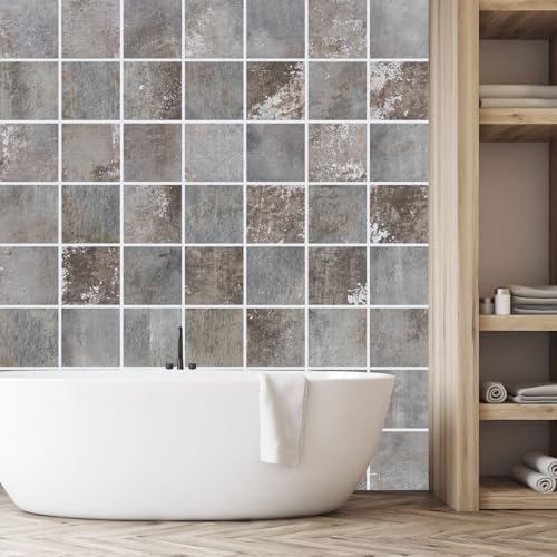 FoLIESEN Fliesenaufkleber für Bad, Küche, Badezimmer - Fliesen-Folie selbstklebend - Klebefliesen Beton-Wand Grau, .:20x25 cm / 16-tlg. Set