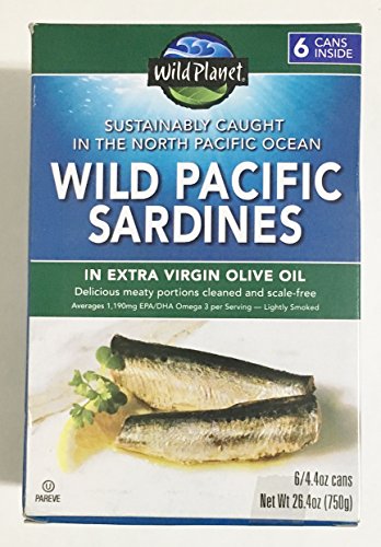 Wild Planet Wild Pacific Sardines in Extra Virgin Olive Oil 4.375 Ozs. Packed of 6