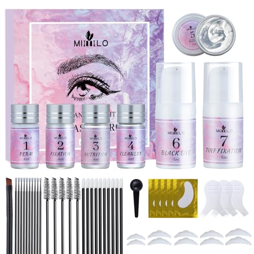 Ehinew Lash Lift & Brow Lamination Kit with Black Color, Lash Lift Kit & Eyebrow Lamination Kit with All Tools for Fuller Thicker Voluminous Eyebrows & Curled Eyelashes, Lasting for 6-8 Weeks