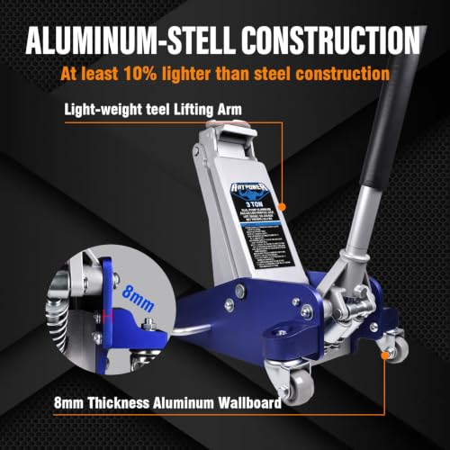 Image of 3 Ton Aluminum Floor Jack, Low-Profile Dual-Piston Rapid Lift Pump, 3-9 /16 inch-18-1 /2 inch Lift Range, ASME /ANSI Certified, Lightweight Heavy-Duty Racing Jack for Cars, SUVs & Trucks (3 Ton Aluminum)
