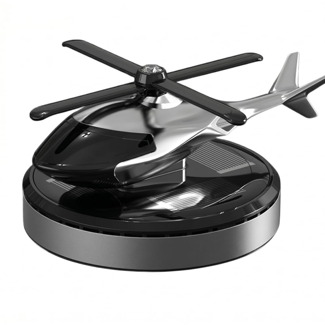 Syglawnd Car Perfume, Solar-powered Rotating Helicopter Car Air Freshener Diffuser, Alloy Body Natural Fragrance, Silver, Air Freshener Diffuser