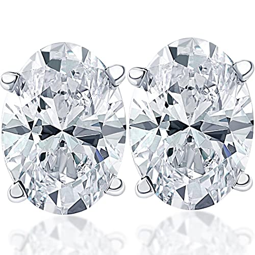 Pompeii 2 Ct Lab Grown Oval Diamond Studs 14k White Gold Earrings (FG,(VS1))