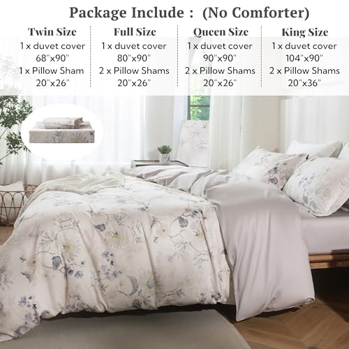 MILDLY Twin Size Duvet Cover Set 100% Long-Staple Cotton Luxury Elegant Floral Patten Reversible Comforter Cover Set 2Pcs