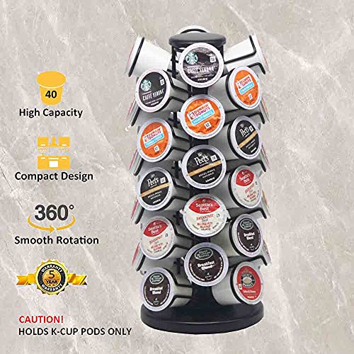 40pods K Cup Holders, K Cup Carousel, Coffee Pods Holder Storage Organizer Stand,Comes All in One Piece,No Assembly Required,1 Count,Black (Holds 40 Pods/Heavy Duty Base, Matte Black)