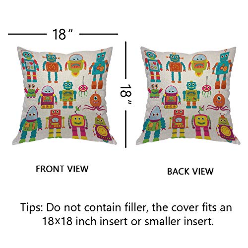 Ekobla Robots Throw Pillow Cover Adorable Funky Octopus Cartoon Toy Futuristic Computer Monster Space Cozy Square Cushion Case For Men Women Boys Girls Room Home Decor Cotton Linen 18X18 Inch #TOP4