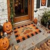2 Pcs Halloween Coir Doormat for Front Door 27.5 x 43 Inches with Orange & Black Buffalo Plaid Rug, Layered Non Slip Welcome Mats for Halloween Porch Entryway & Indoor Outdoor Decor